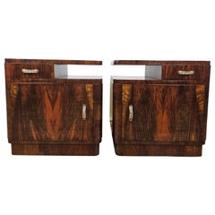 Deco mahogany nightstands with door and drawer