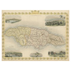 Antique Map of Jamaica with Decorative Vignettes