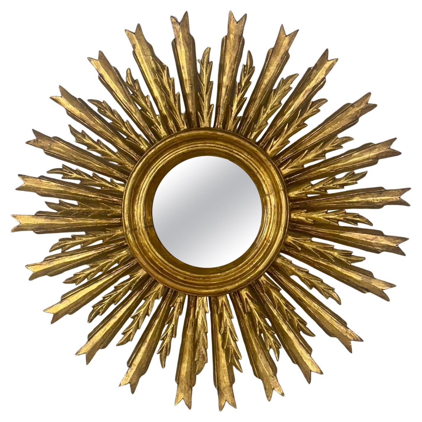Antike geschnitzt und Giltwood Mid Century Französisch Starburst Spiegel
