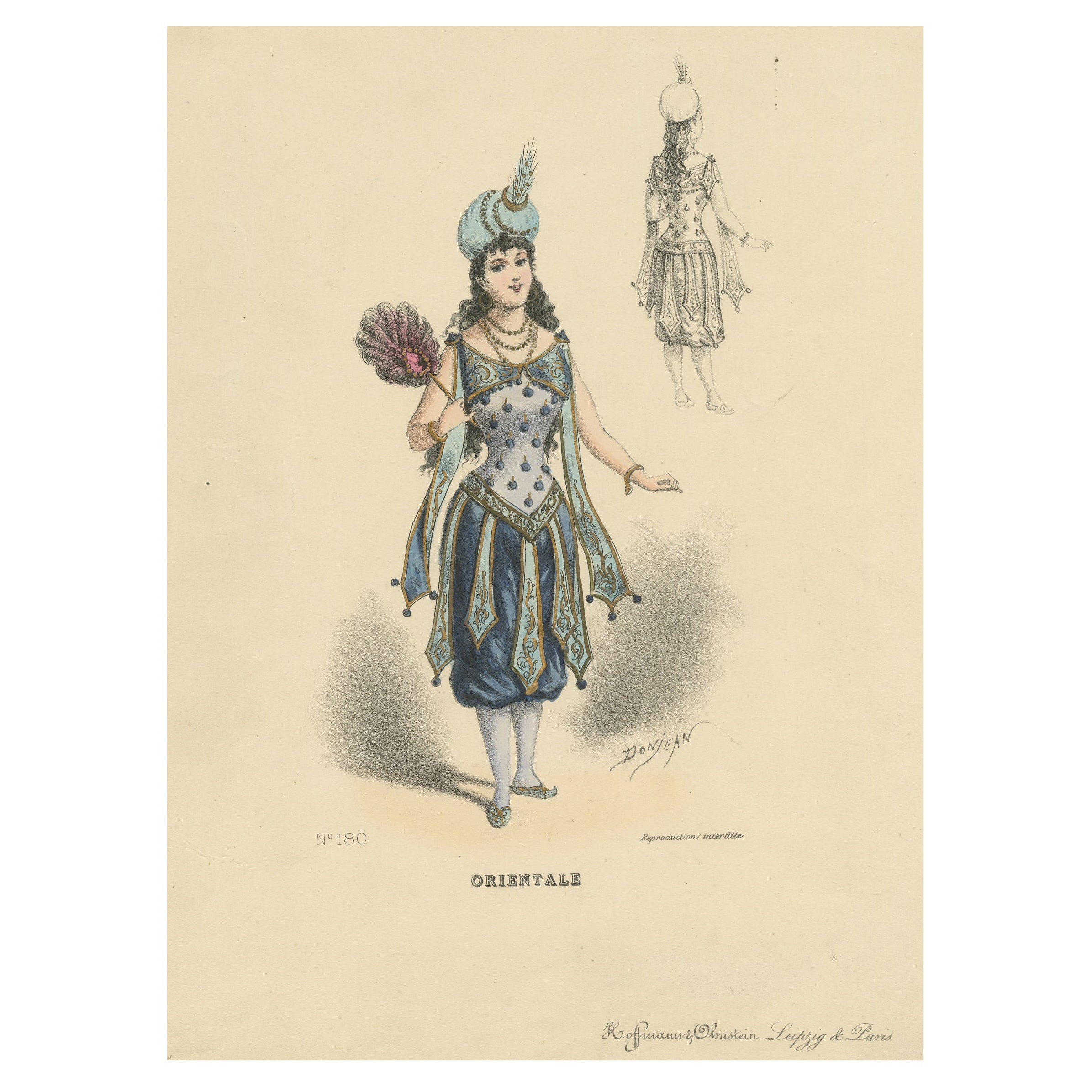 Antique Print of a Woman in Oriental Costume For Sale