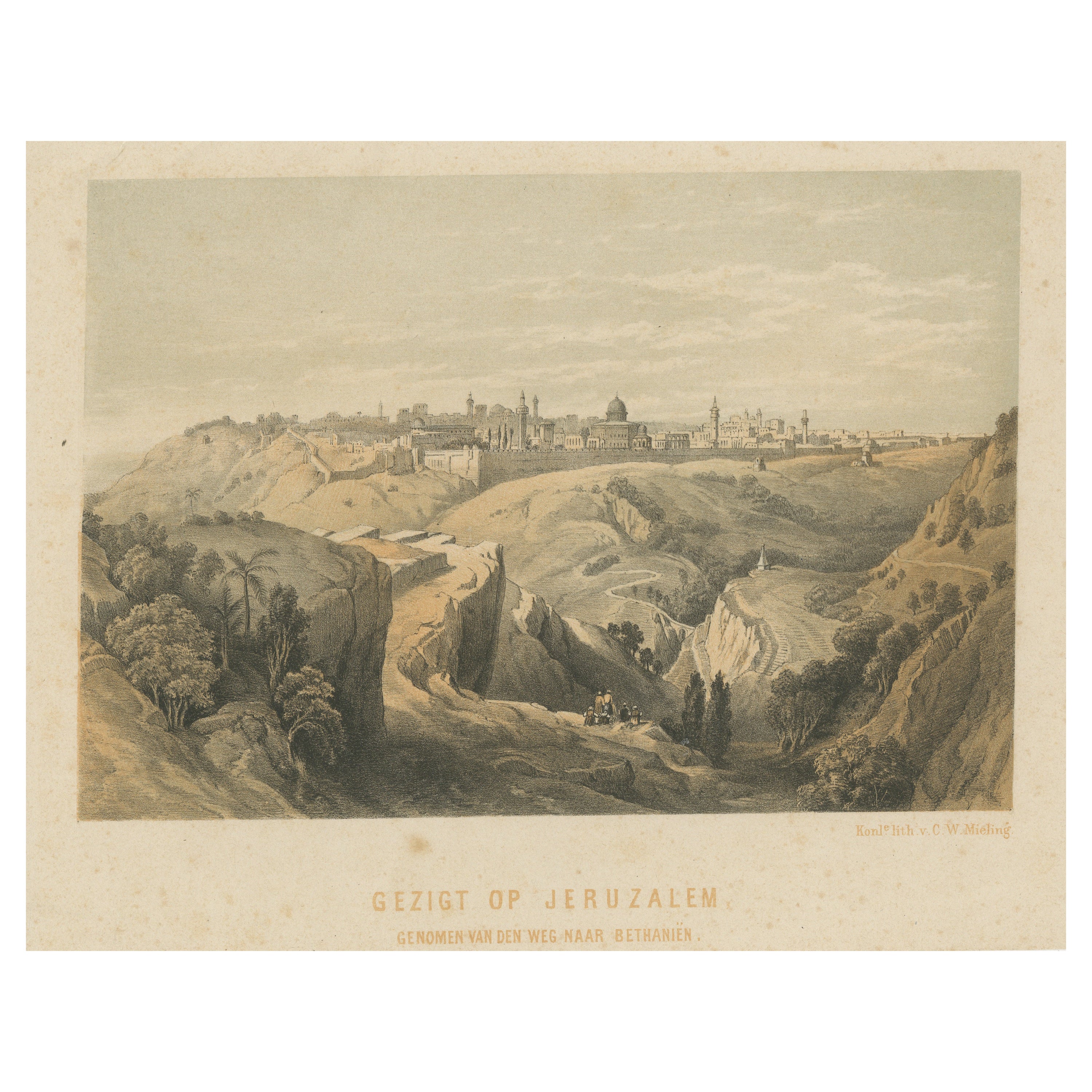 Antique Lithograph of Jerusalem from the Road leading to Bethany For Sale