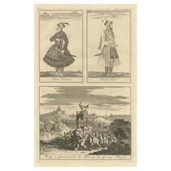 Antique Print of Portraits of Emperors and a Parade for the Grand Mogul