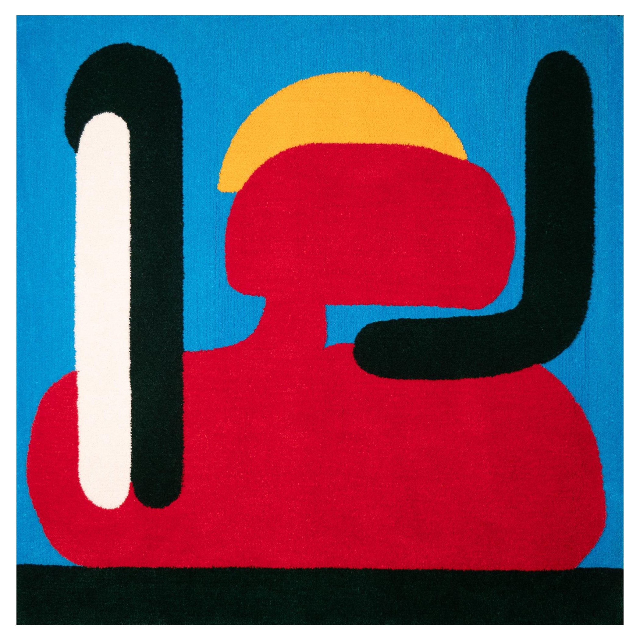 Abstract Rug in Primary Colors, Tufted New Zealand Wool