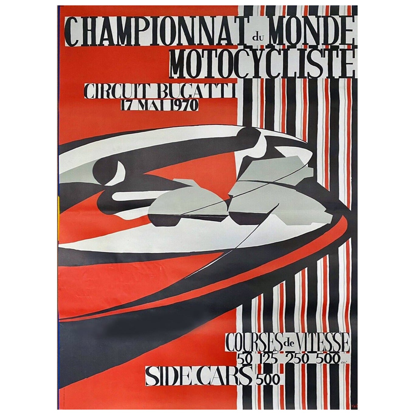 1970 Championnat de Monde Motocycliste Circuit Bugatti Original Vintage Poster For Sale