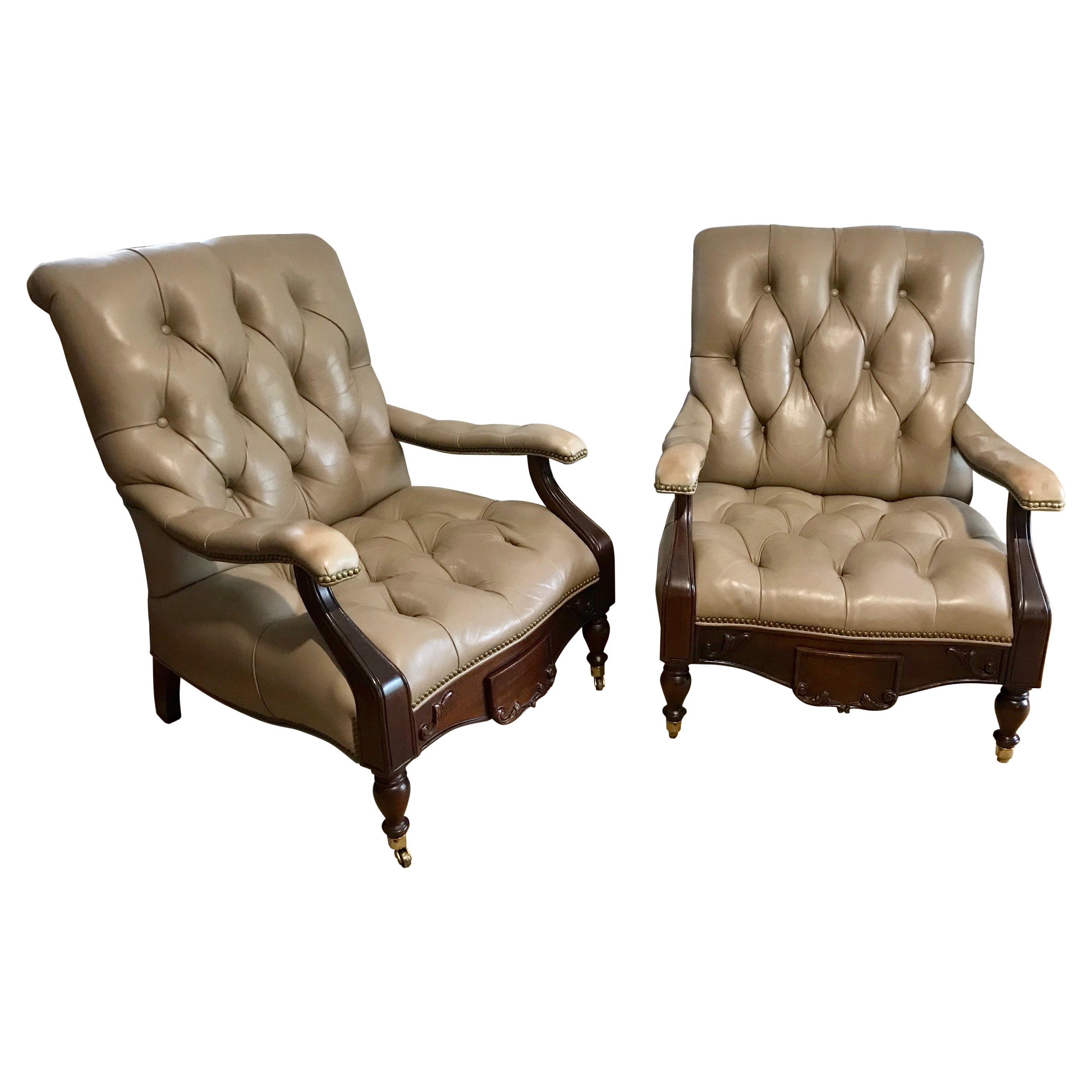 Pair of Leather  " Cigar Chairs " For Sale