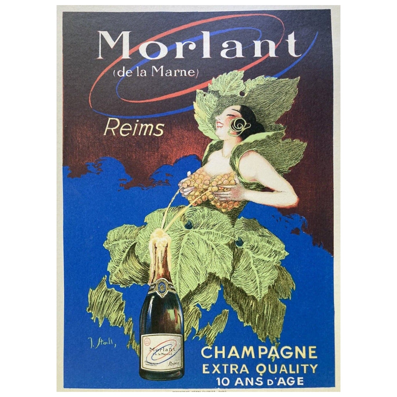 Affiche vintage originale de Morlant Champagne, 1935