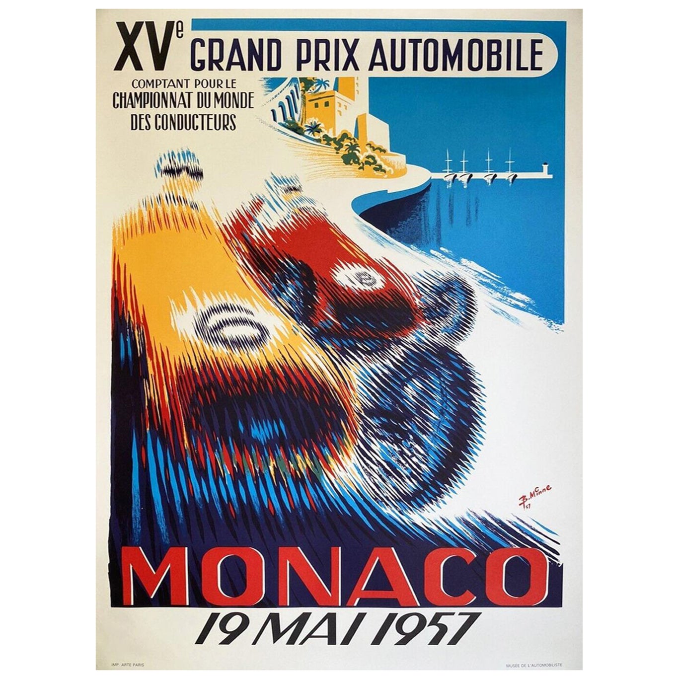 1957 Gran Premio de Mónaco Cartel Vintage Original