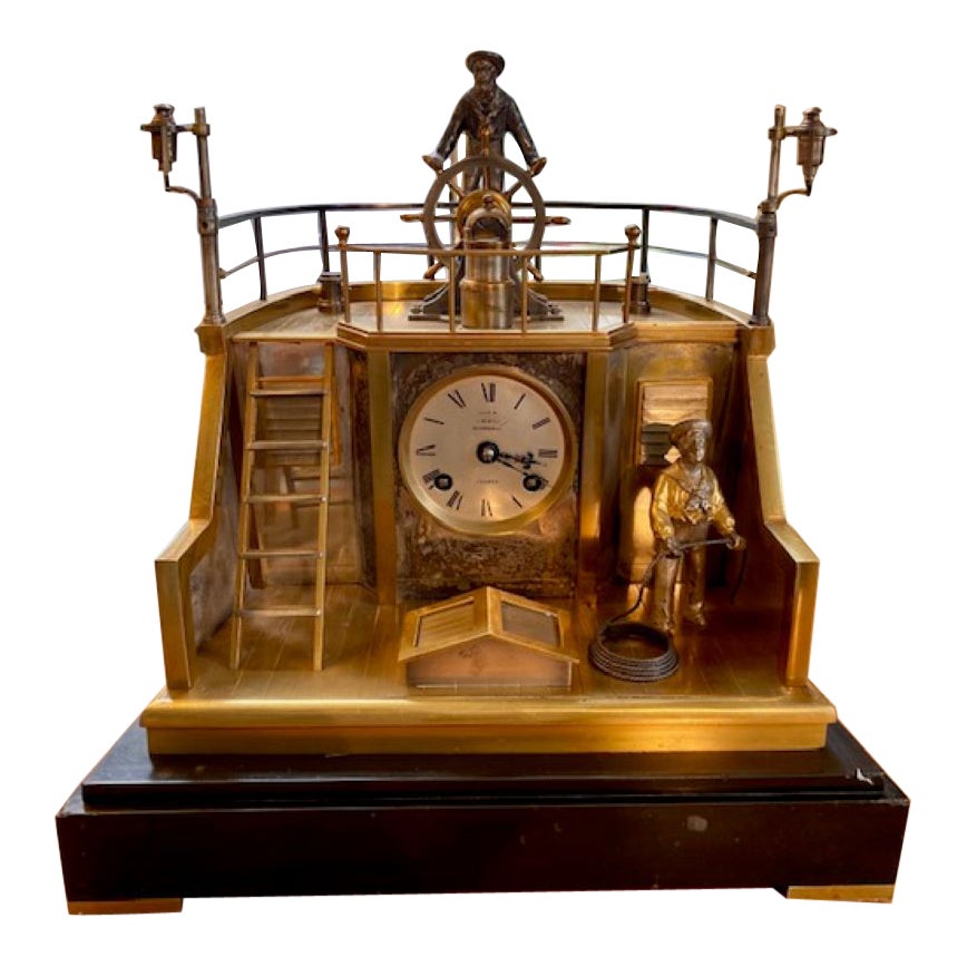 French Quarterdeck Automaton Helmsman Clock by Guilmet, Retailed by Sewill, 1881 For Sale