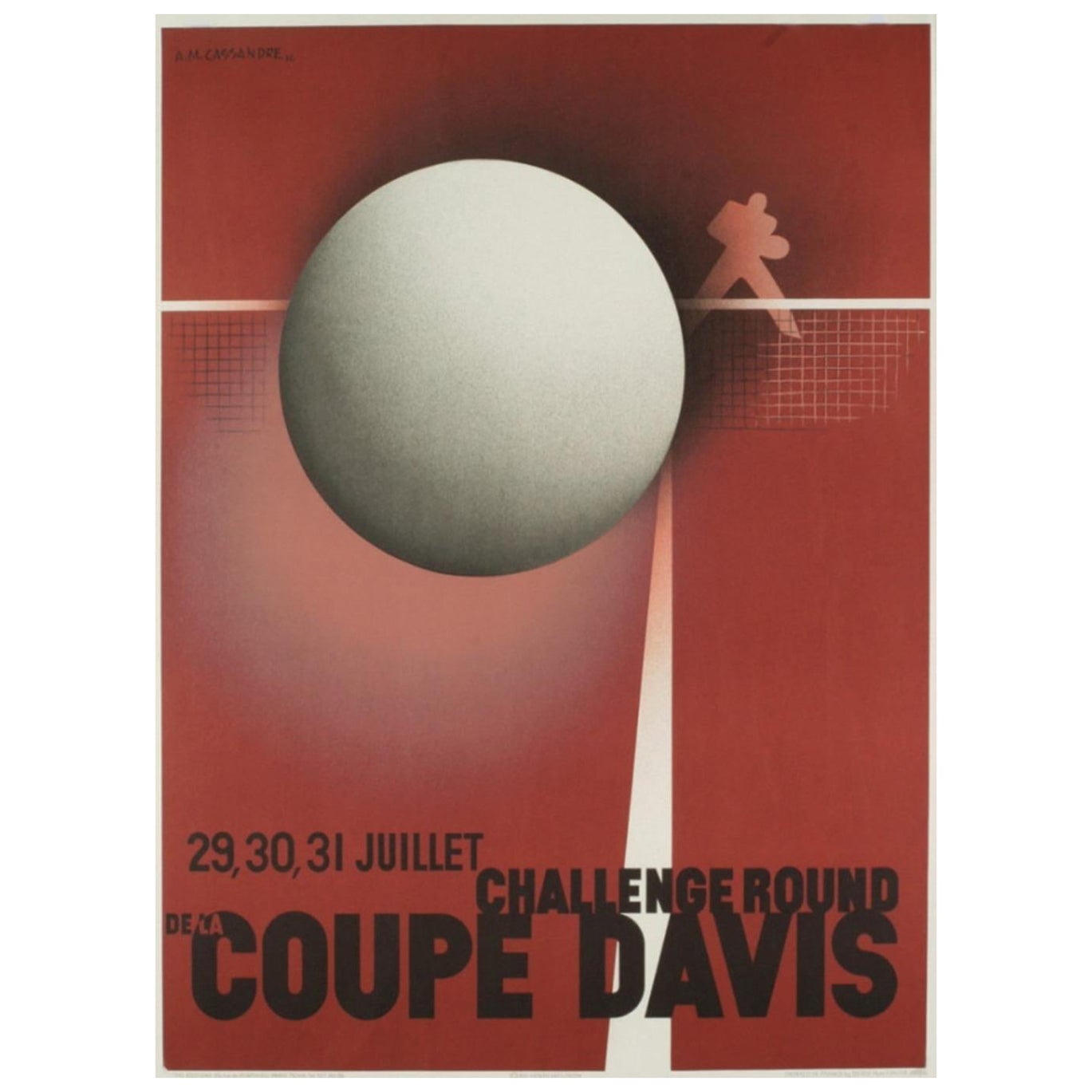 1980 Coupe Davis - A.M. Original-Vintage-Poster von Cassandre im Angebot