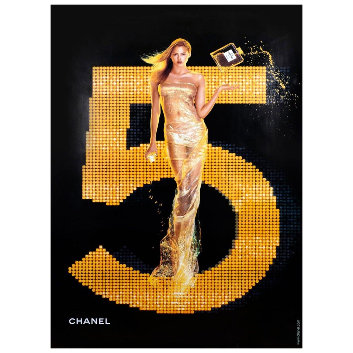 Affiche vintage d'origine Chanel n°5, or, 2001