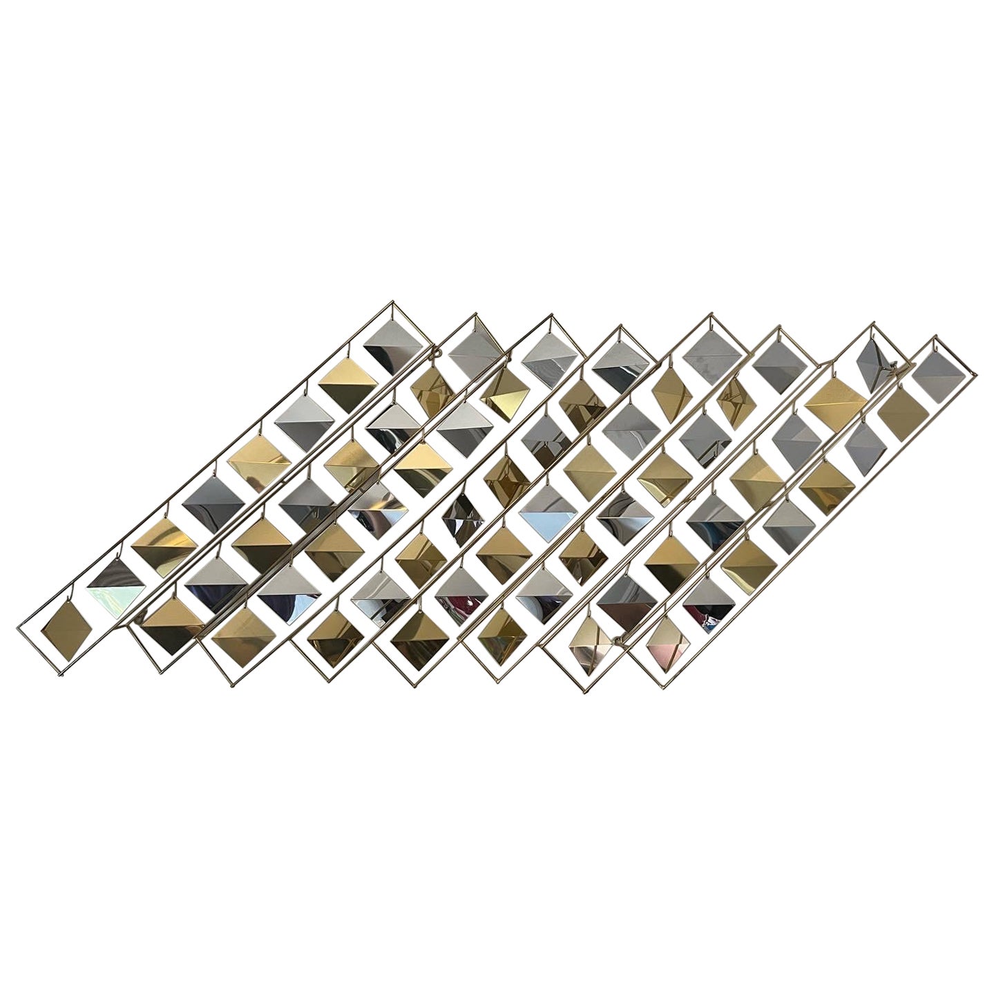 C. Jeré brass and chrome kinetic sculpture wall art For Sale