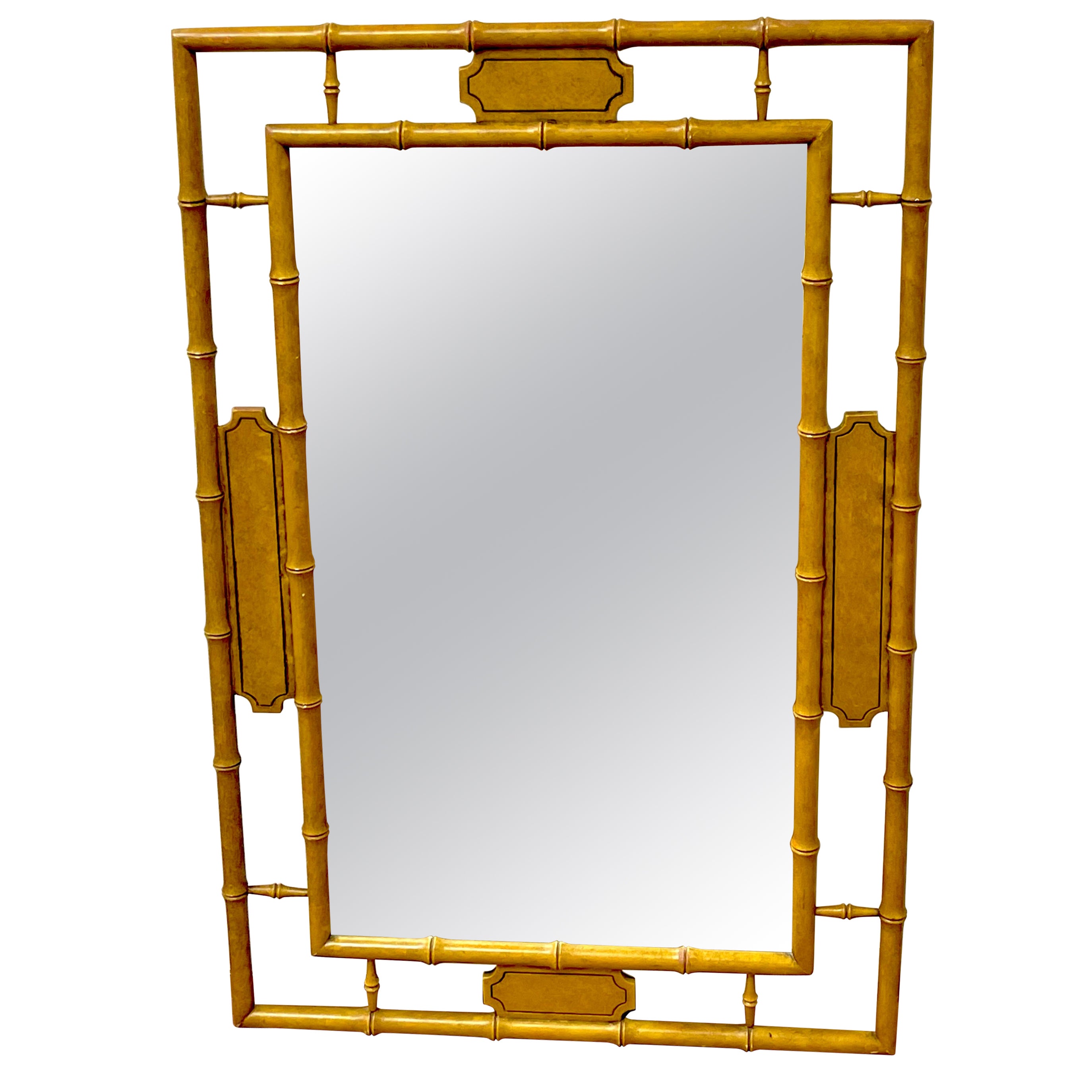 English Regency Style Faux Bamboo Saddle Lacquer Mirror  For Sale