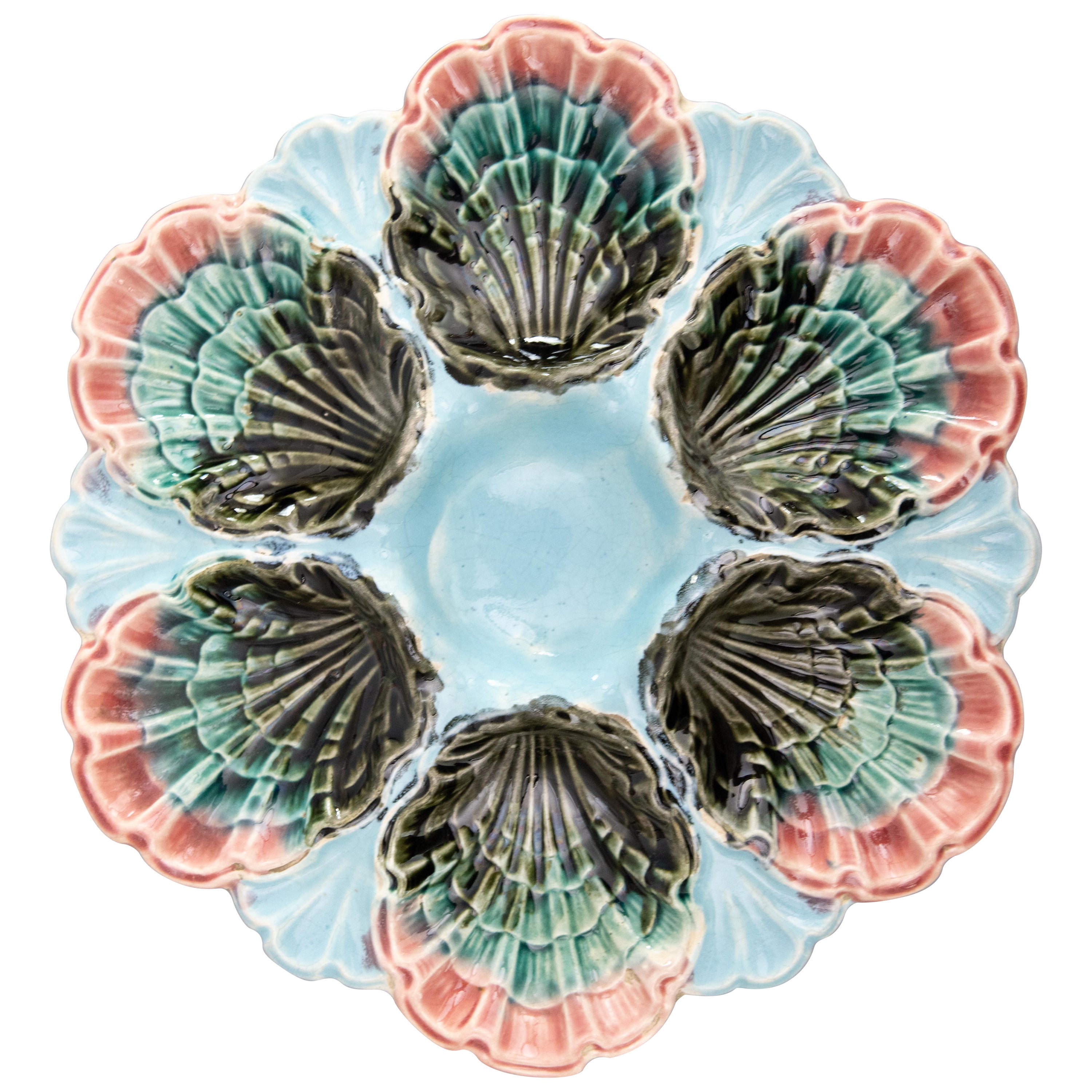 French Fives-Lille Majolica Turquoise Oyster Plate, circa 1890