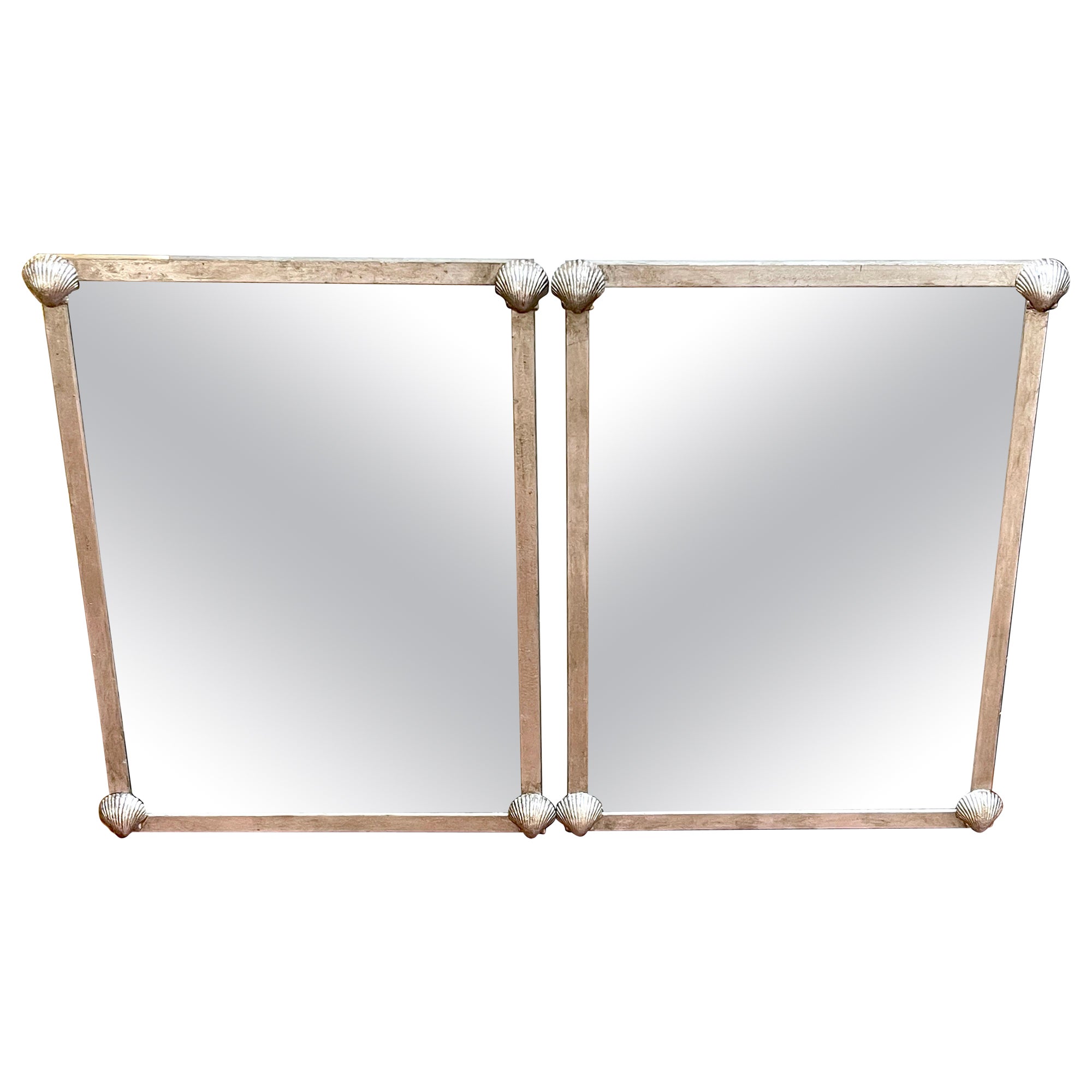 French Modern Silvered Metal Shell Motif Mirror, Second Mirror Available  For Sale