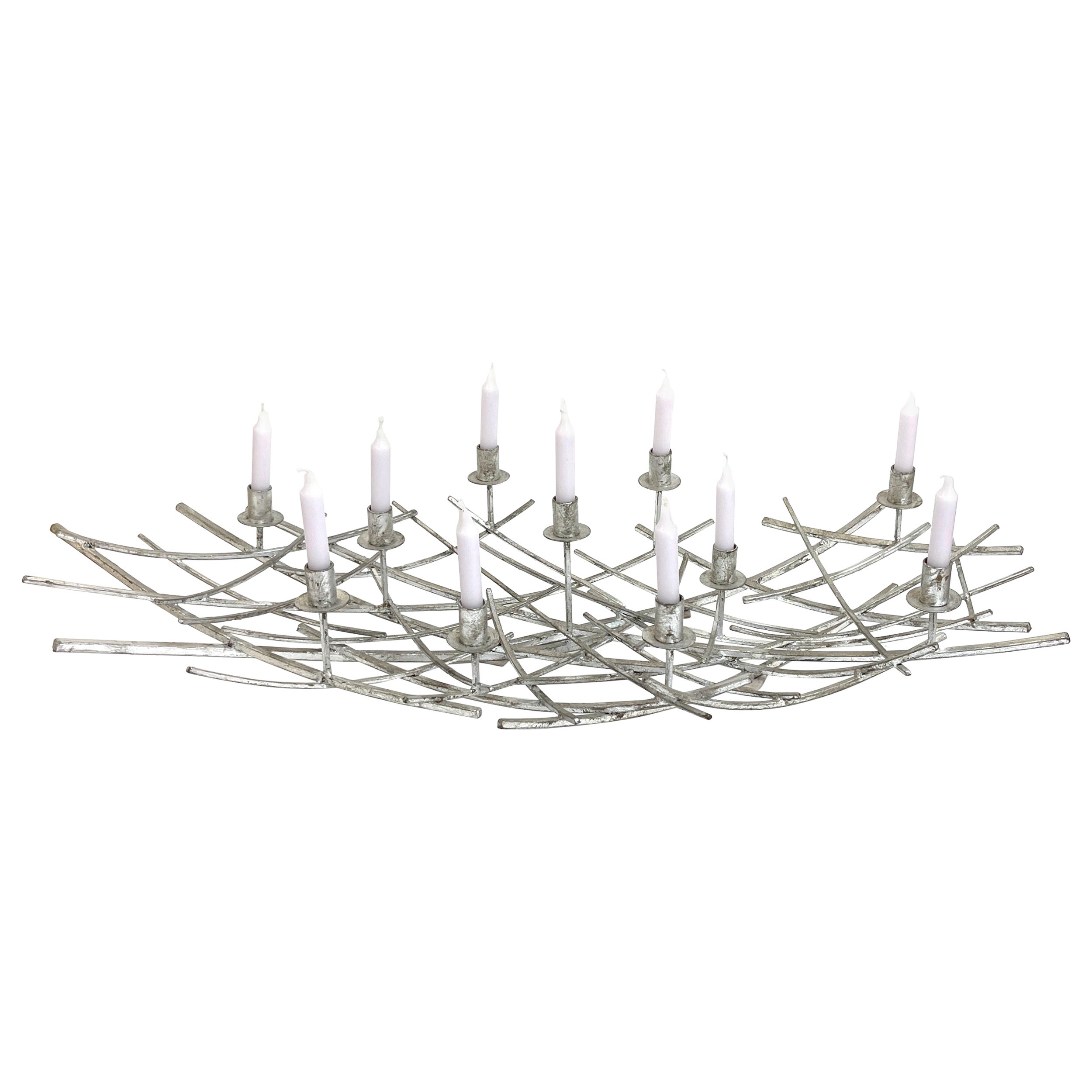 12 Light French Modern Kinetic Silvered Metal Candelabra Centerpiece   For Sale