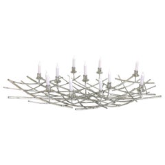 Candelabro central de metal plateado cinético francés moderno de 12 luces