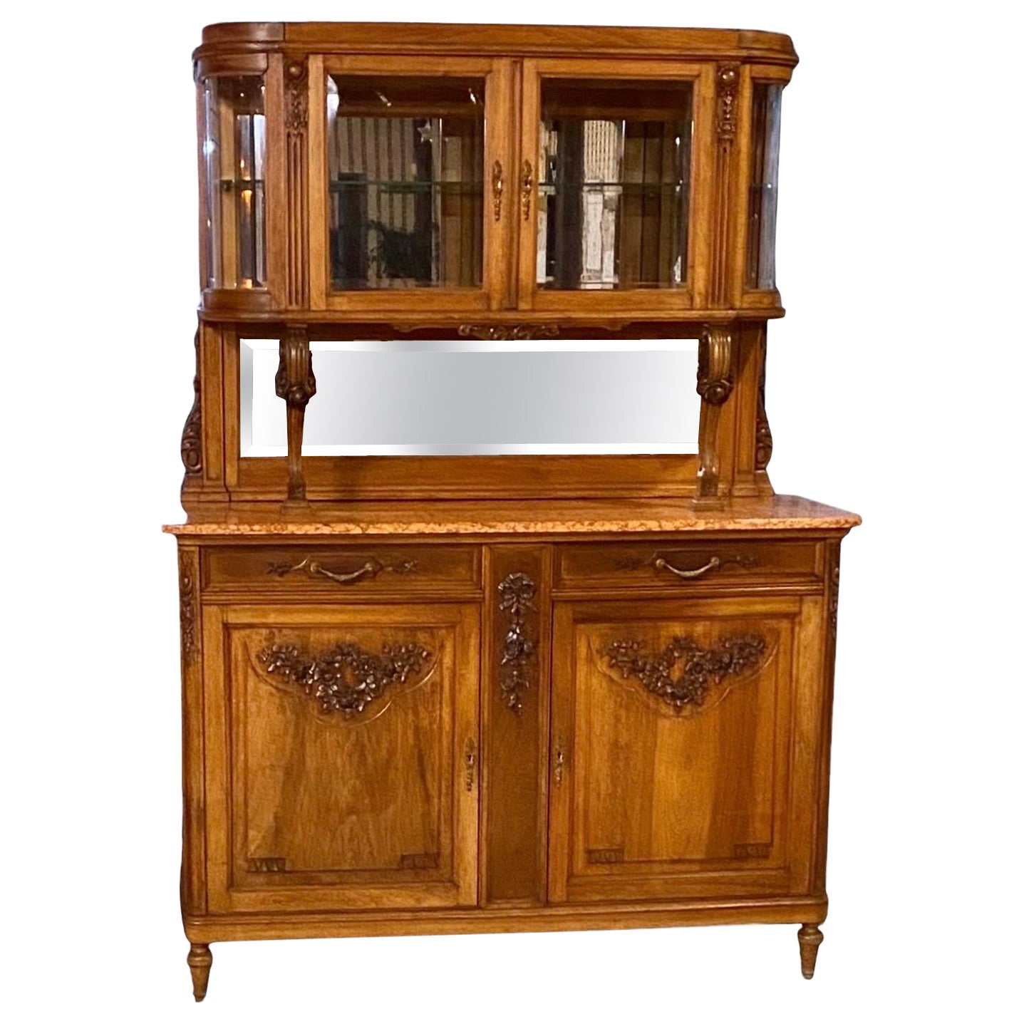 Antique French Carved Walnut Pastry Cabinet  For Sale