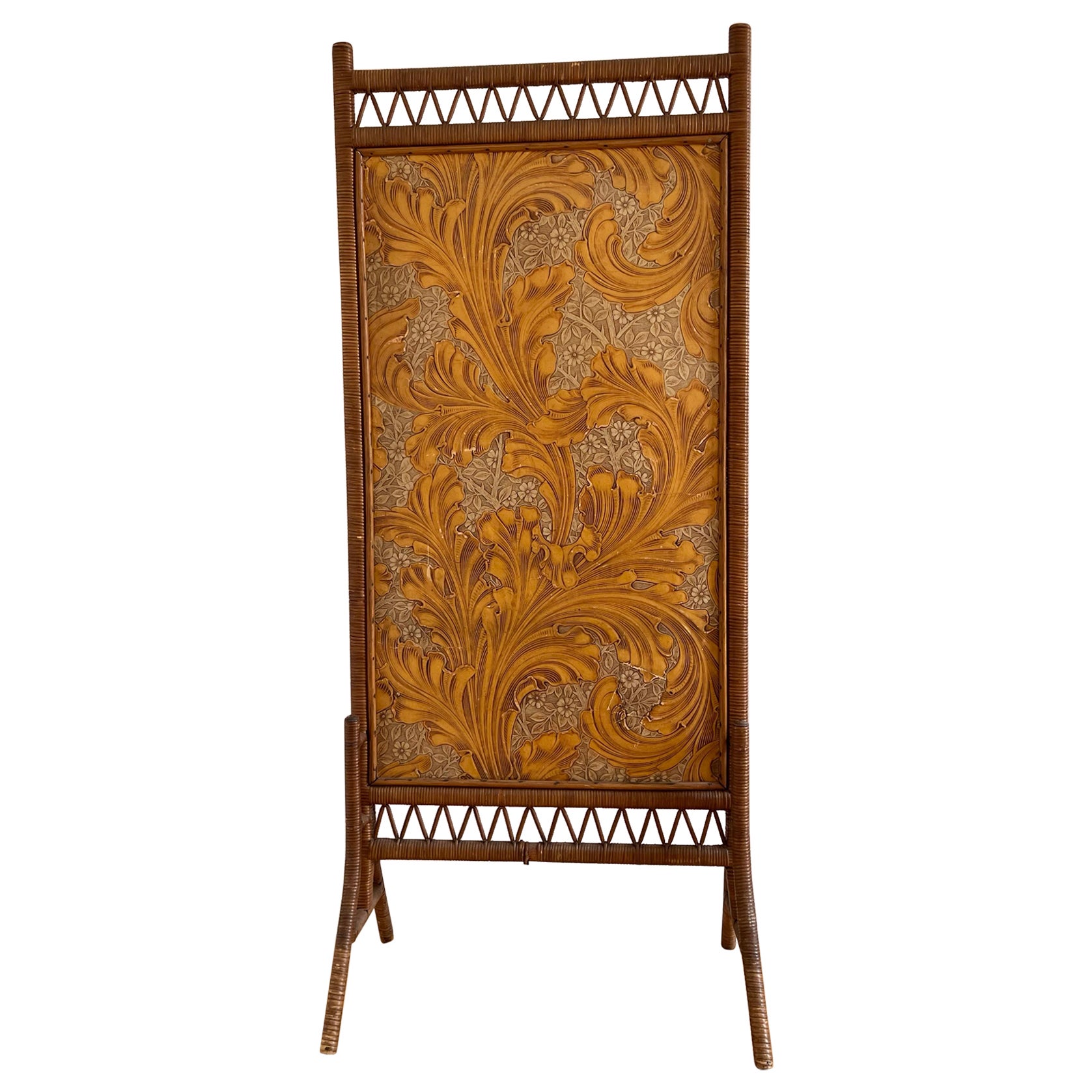 French 1930s/1940s art deco screen in bamboo, rattan and wood For Sale