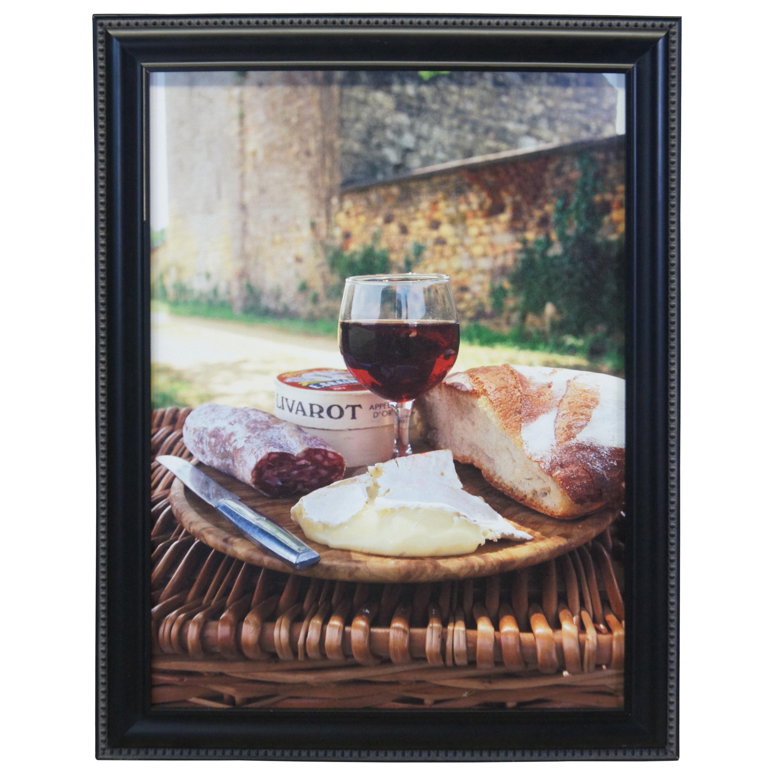 Bread Glass Red Wine Cheese & Sausage Dordogne France Wall Art Canvas Framed 35" For Sale