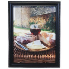 Retro Bread Glass Red Wine Cheese & Sausage Dordogne France Wall Art Canvas Framed 35"