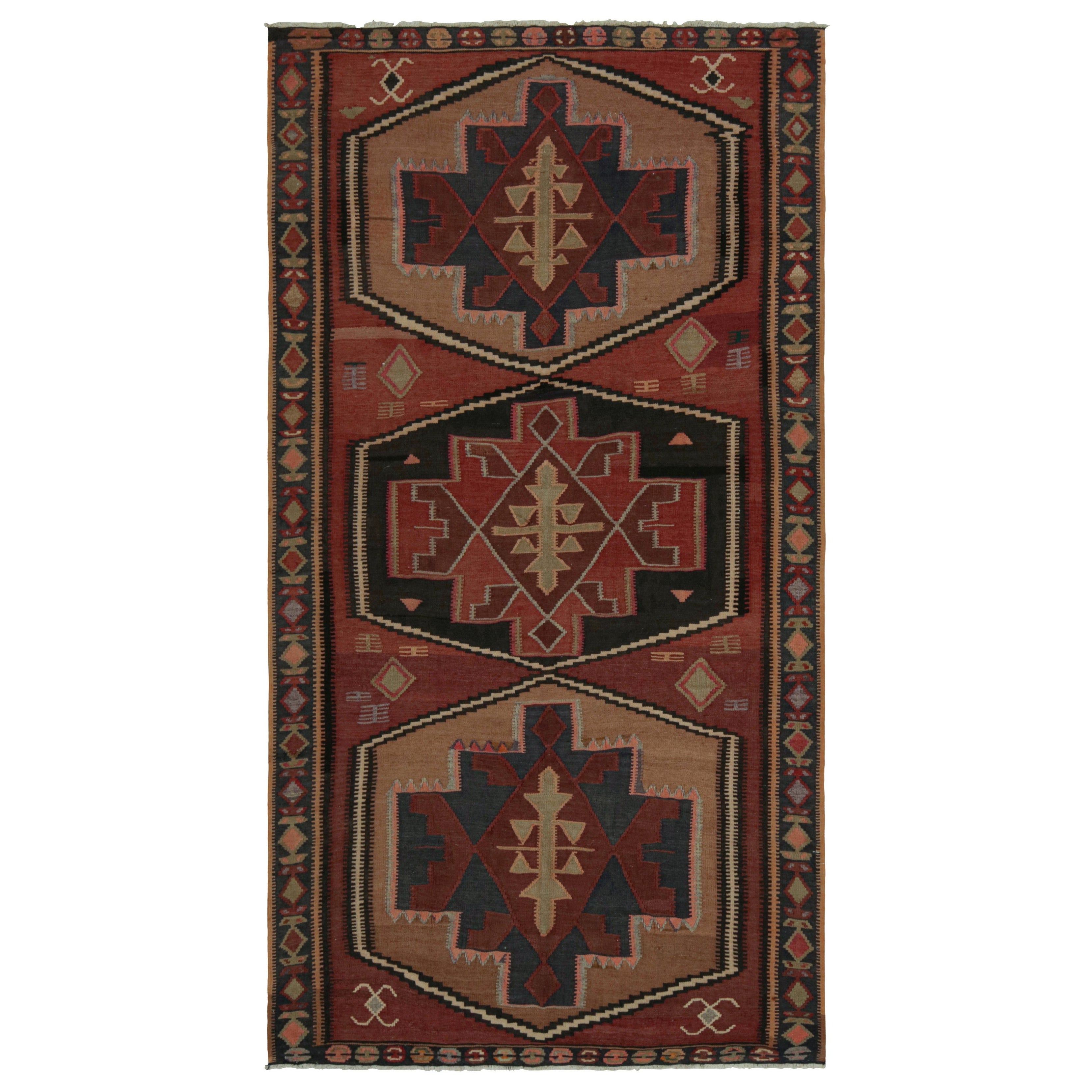 Vintage tribal Afghan Kilim rug in Red, with Medallions, from Rug & Kilim For Sale