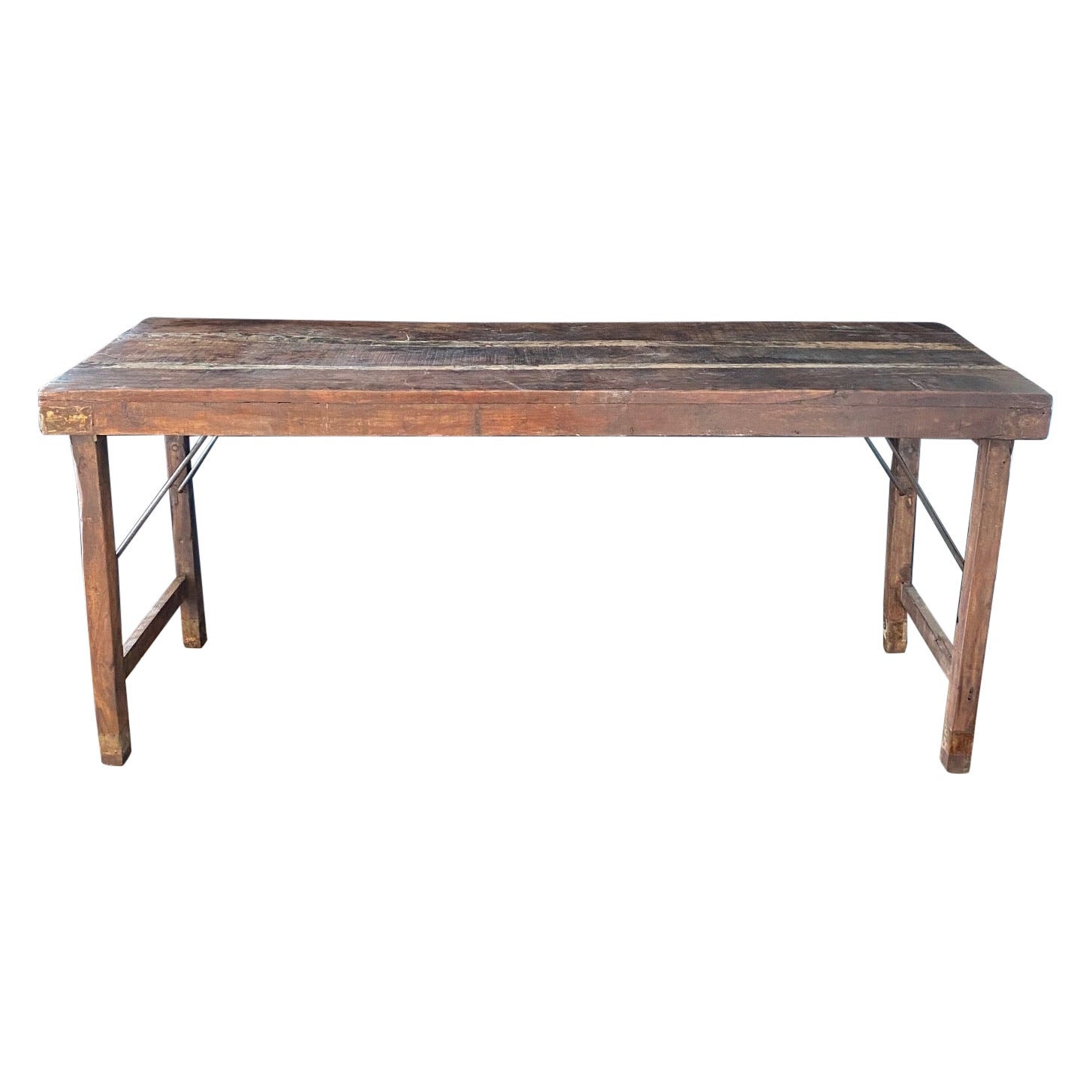 Vintage French Style Rustic Wood and Iron Industrial Work or Dining Table
