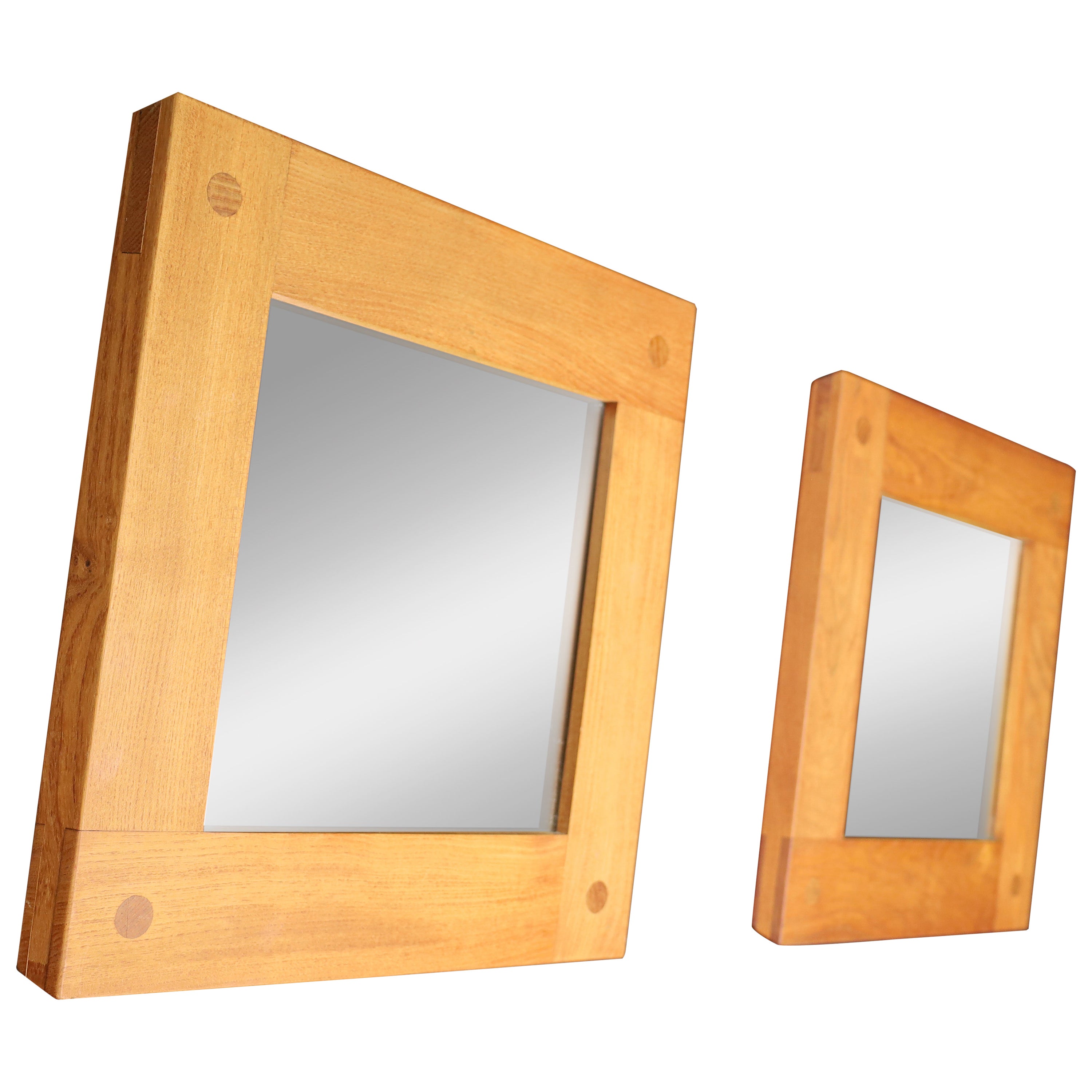 Mid Century Modern Pierre Chapo Pair of two Mirrors in Elm, France 1970s   For Sale