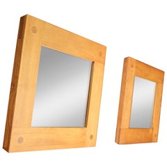 Mid Century Modern Pierre Chapo Pair of two Mirrors in Elm, France 1970s  