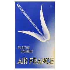 Antique Garretto, Original Air France Poster, Fleche d'Orient, Pegasus Europe Paris 1936