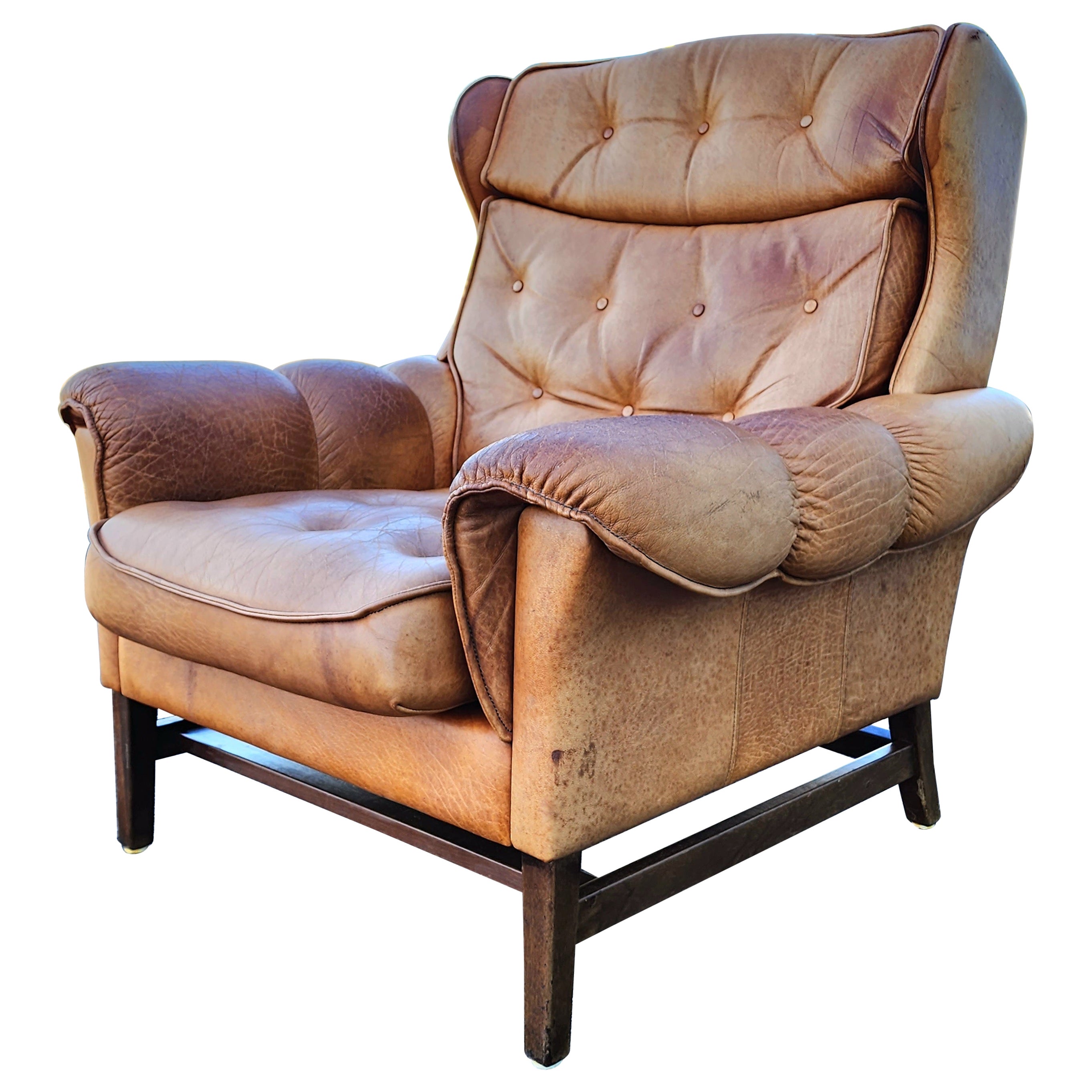 Scandinavian Leather Lounge Chair Mid Cetury