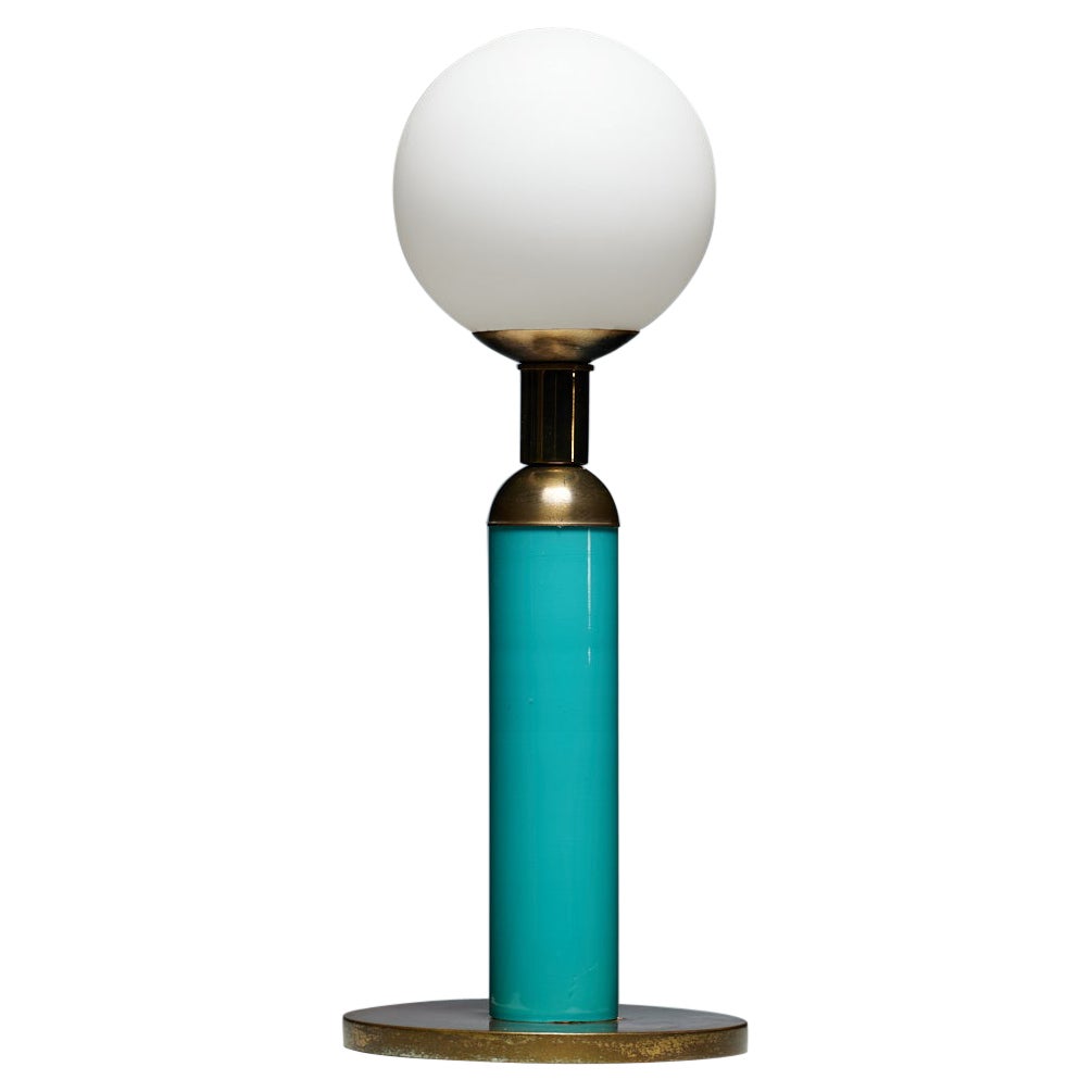 Italian Elegance: 1960s Vintage Brass Table Lamp with Opaline Glass Shade For Sale