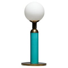Italian Elegance: 1960s Vintage Brass Table Lamp with Opaline Glass Shade