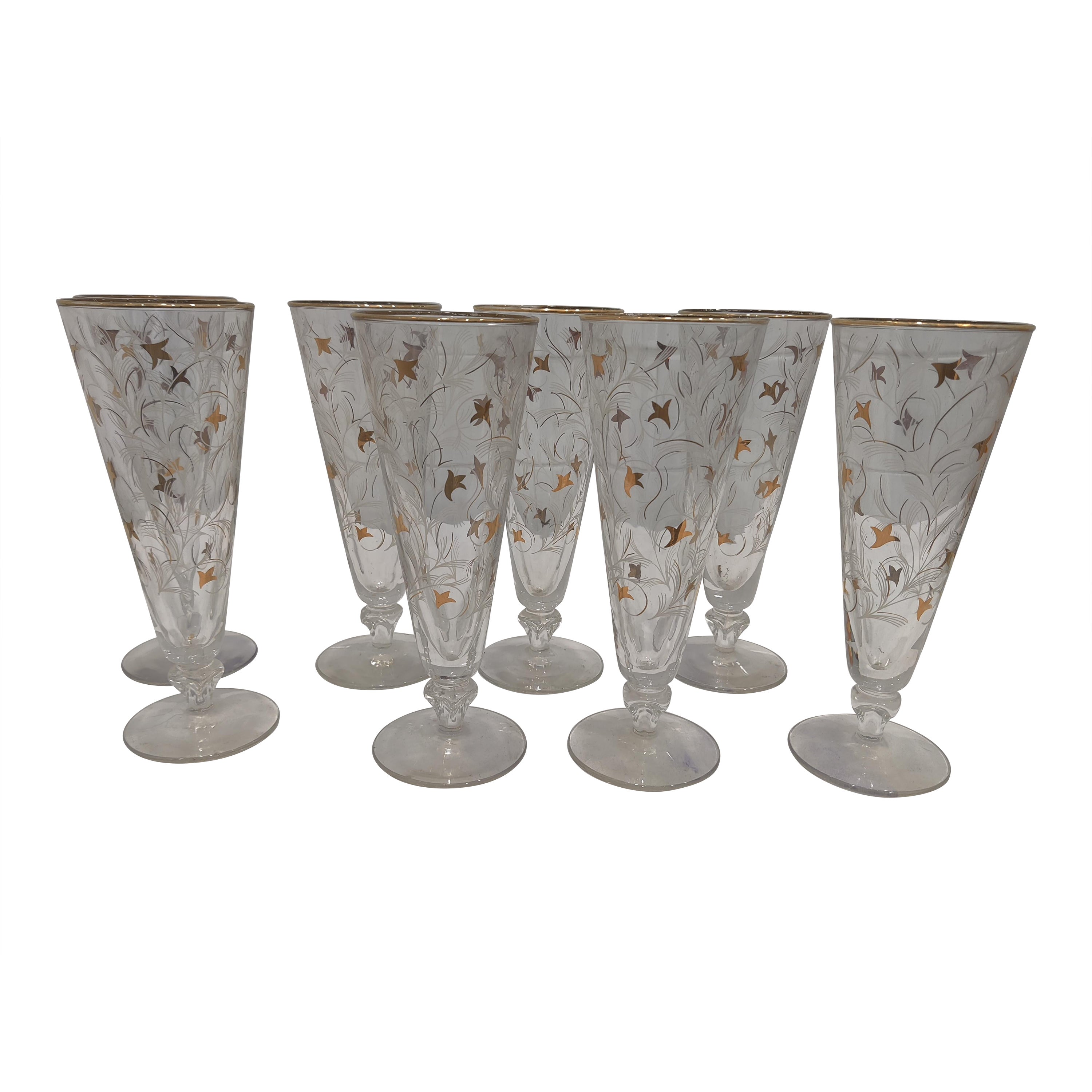 Set of 8 Vintage Royal Fern Libbey Pilsners-Champagne Glasses
