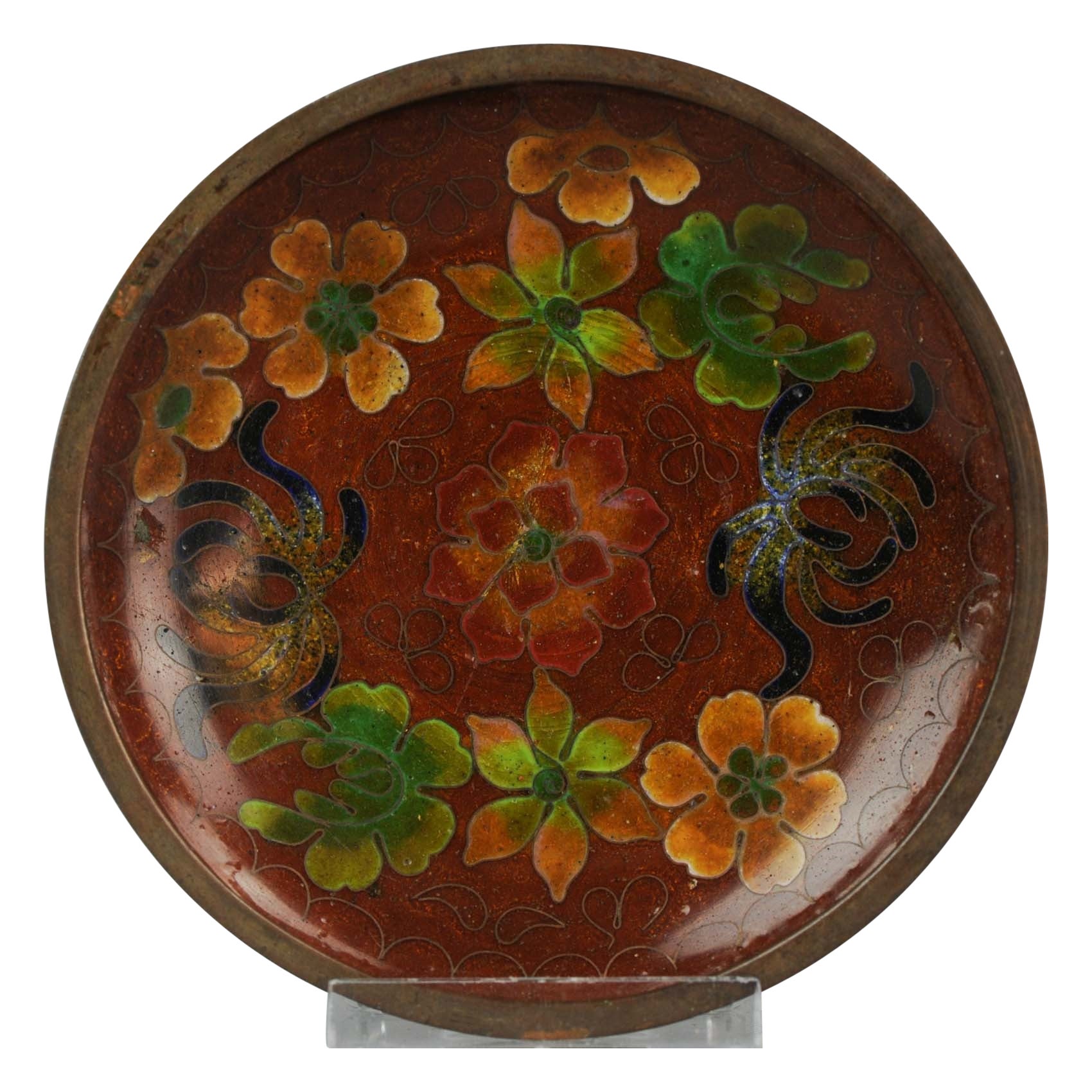Antiquité Vase Cloisonné Chinois en Bronze Fleurs Chine Joli Cloisonné Câblé 19/20ème en vente