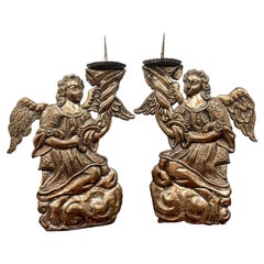 Pair of Italian Baroque Silverplated Angel Candlesticks /Prickets