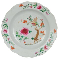 Antique chinois Qianlong Assiette Famille Rose inhabituelle émaillée d'arbre, 18ème siècle