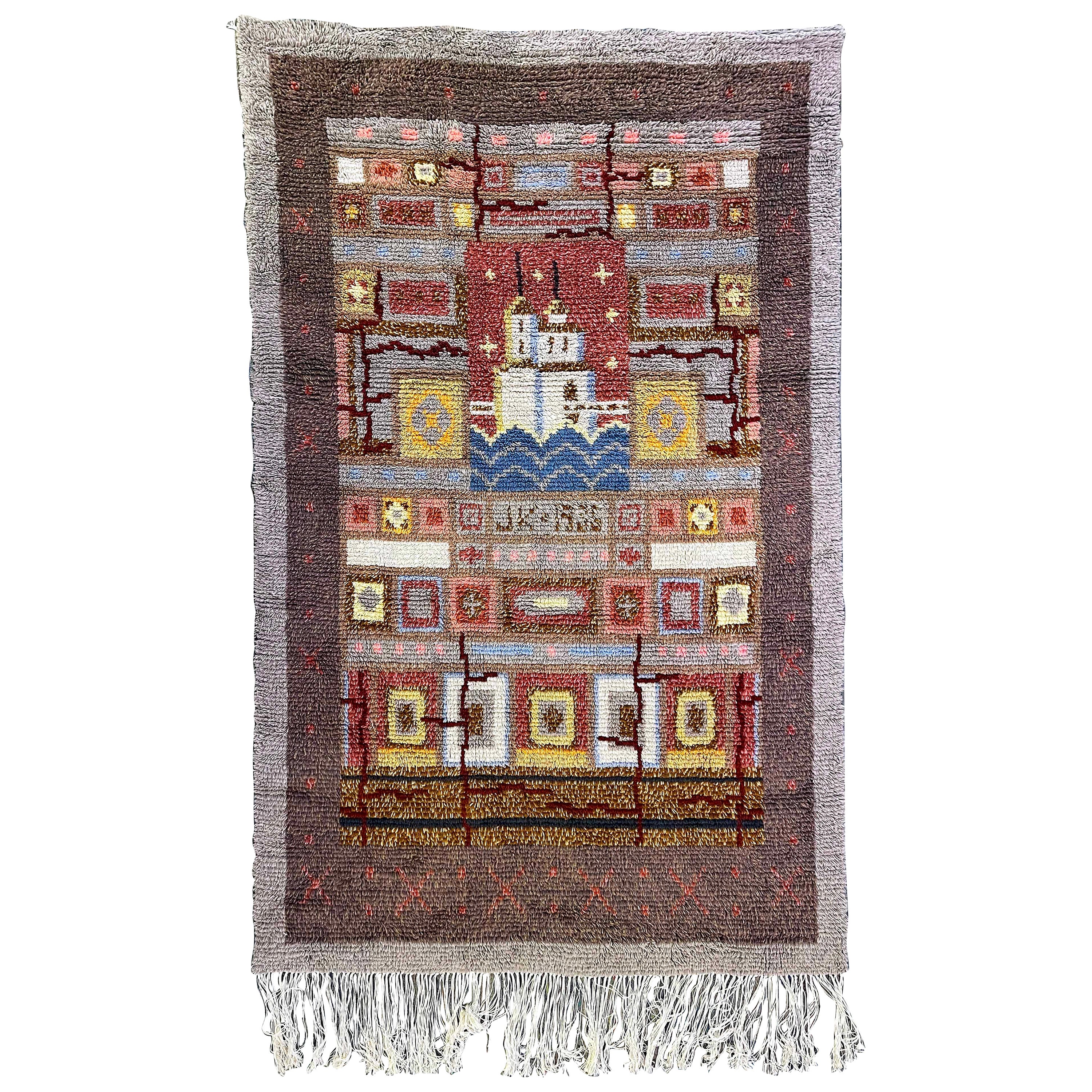 "Kajaani Castle", Important Art Deco Ryijy Rug w/ Coat of Arms by Pia Katerma