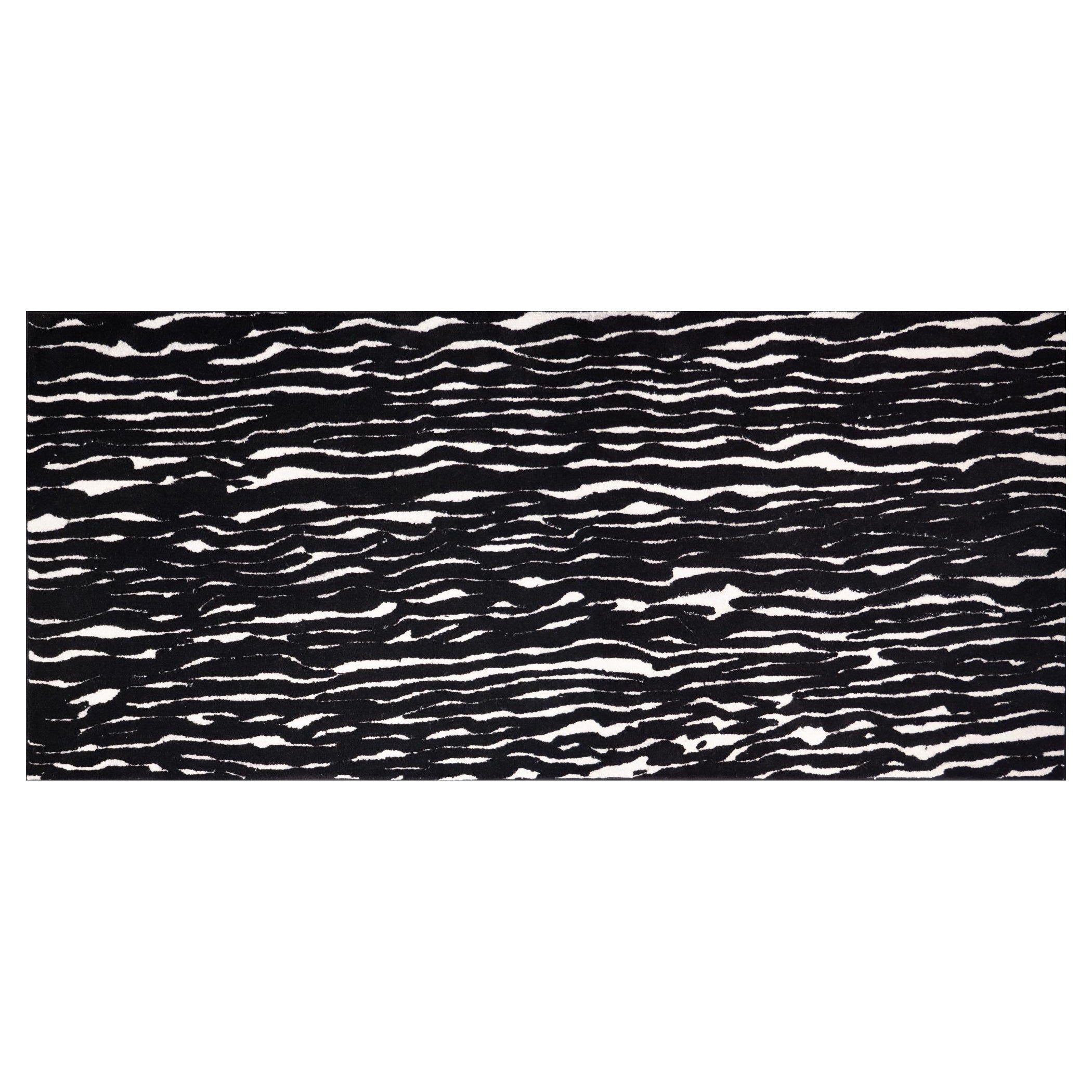 Chemin de table noir et blanc à motifs abstraits, touffeté en laine de Nouvelle-Zélande