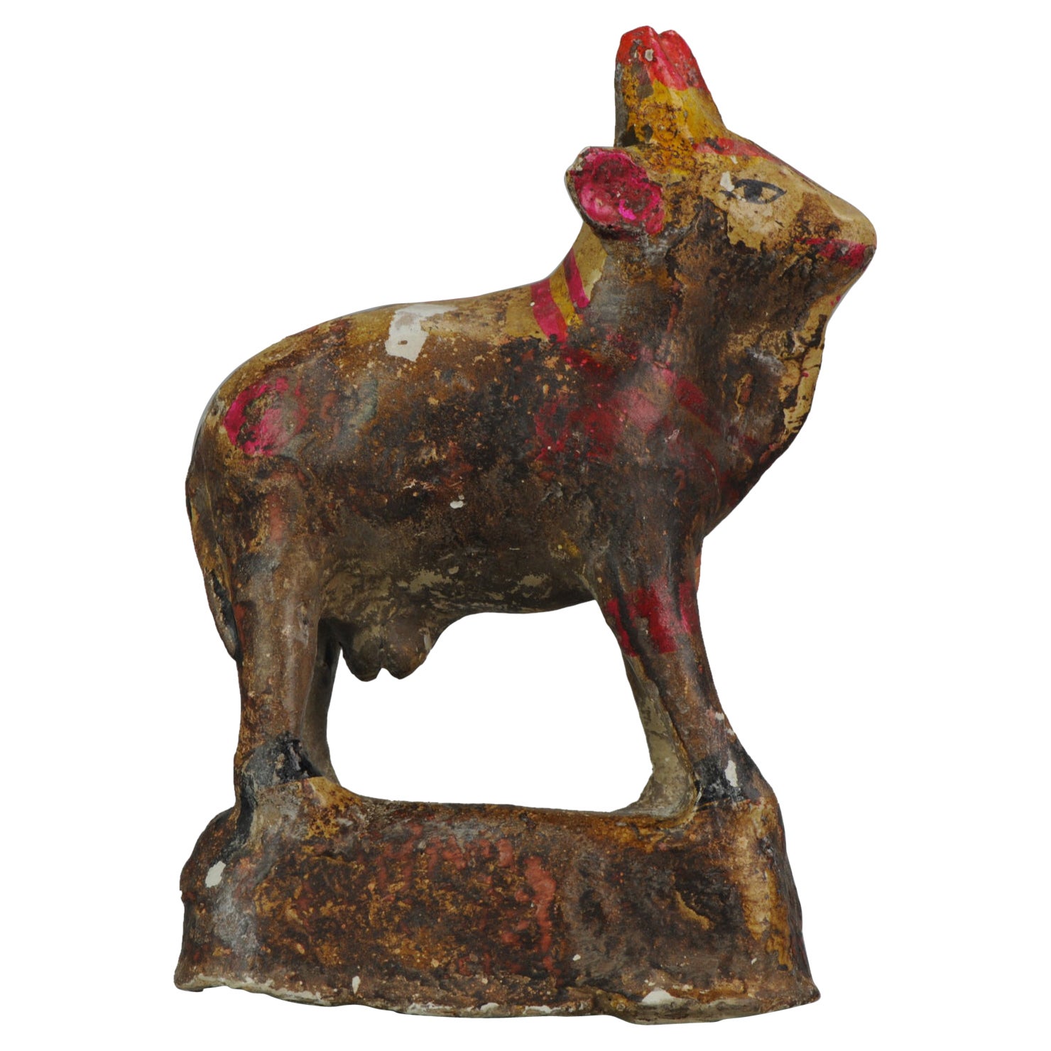 Antique Statue of a Cow India / Indonesia Wood Carved Ennamel For Sale