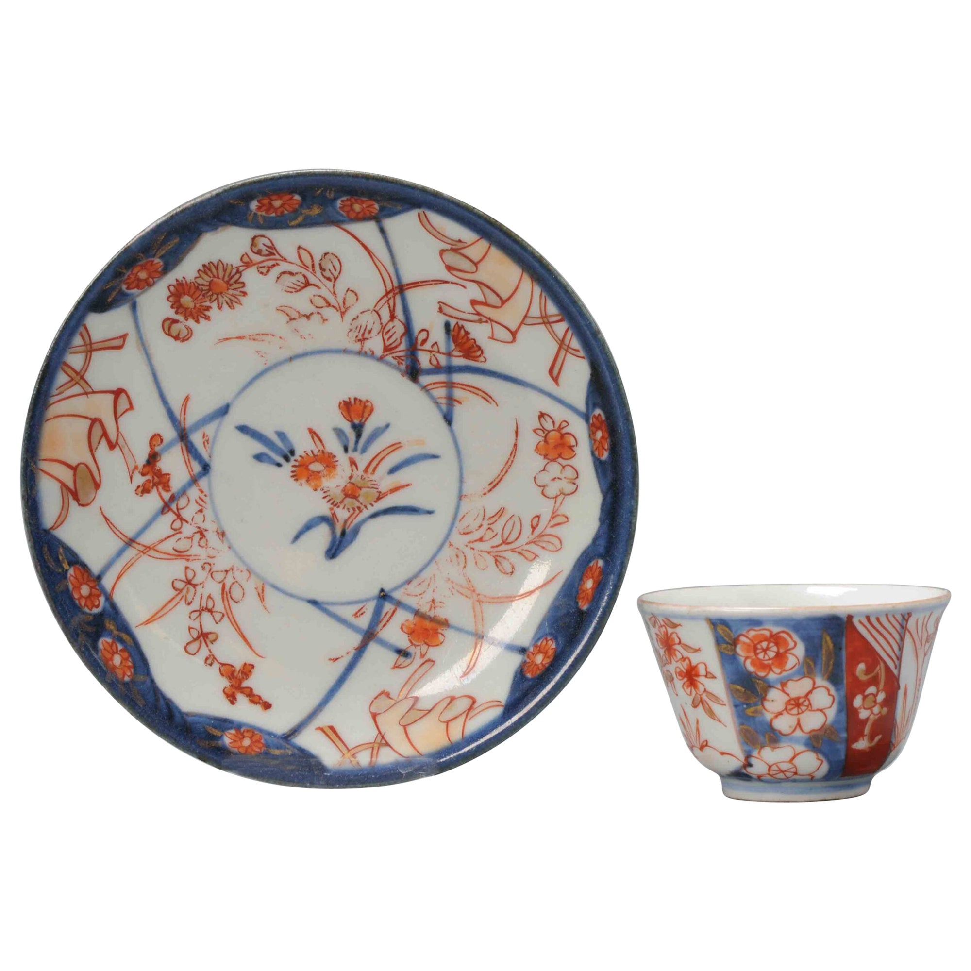 Bol à thé antique en porcelaine japonaise de la période Edo, Imari à fleurs en vente