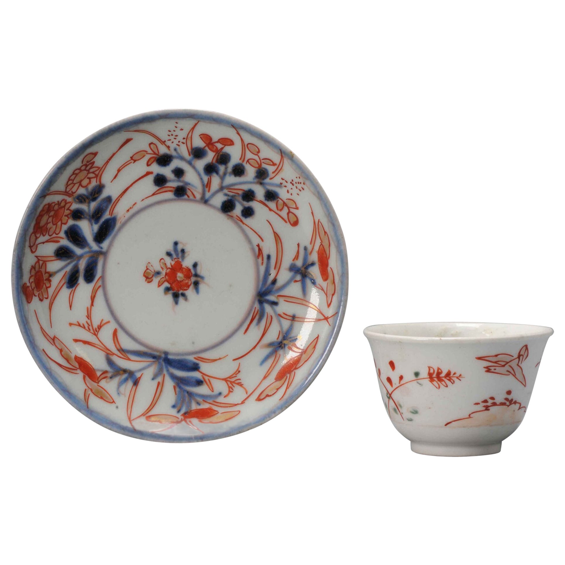 Antique Japanese Porcelain Edo Period Tea Bowl Floral Imari, 17th Century For Sale