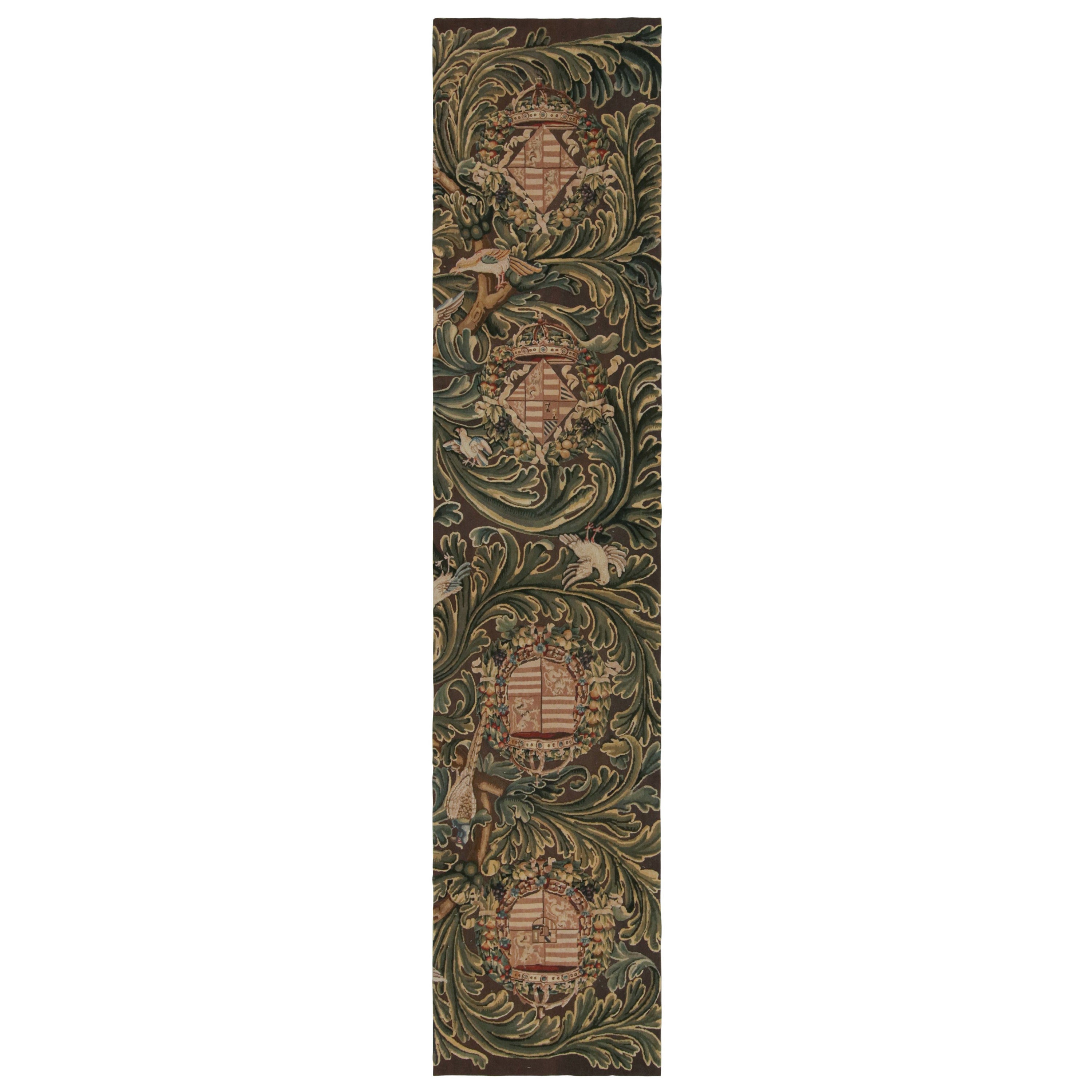 Rug & Kilim’s Tudor Style Flatweave Runner, with Crests and Floral Patterns For Sale