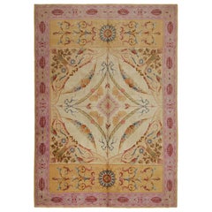 Antique French Savonnerie Rug in Cream with Floral Patterns