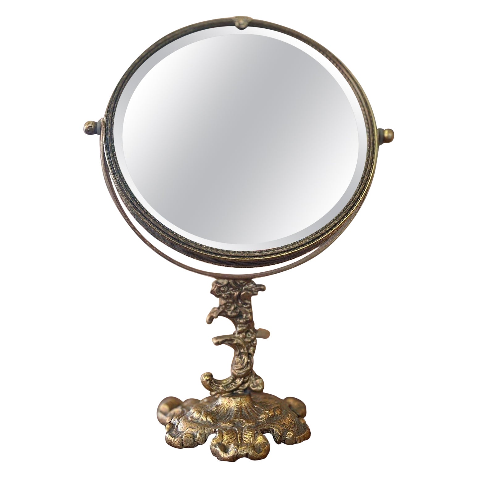 Vintage Gold Mirror With Detailed Base.  For Sale