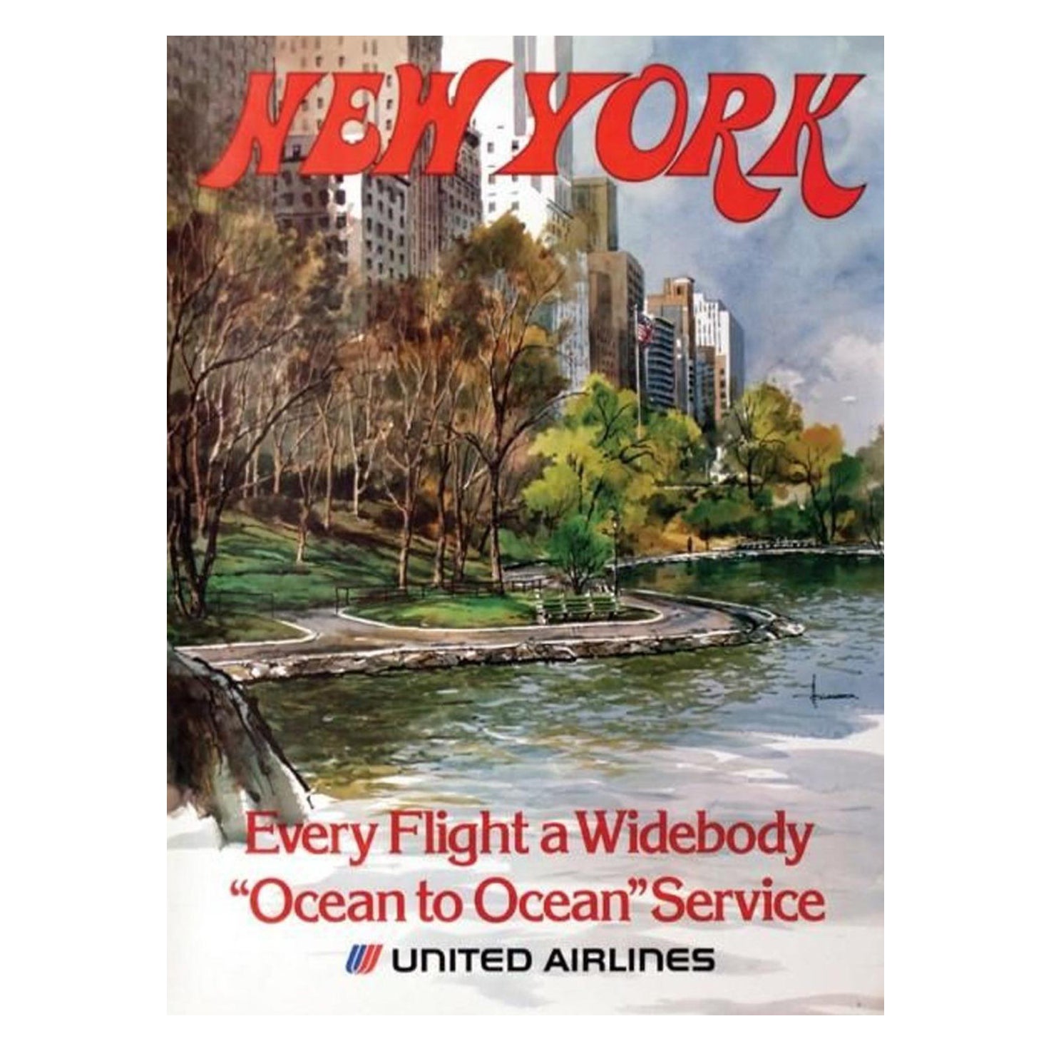 1970 United Airlines - Nueva York Cartel Vintage Original