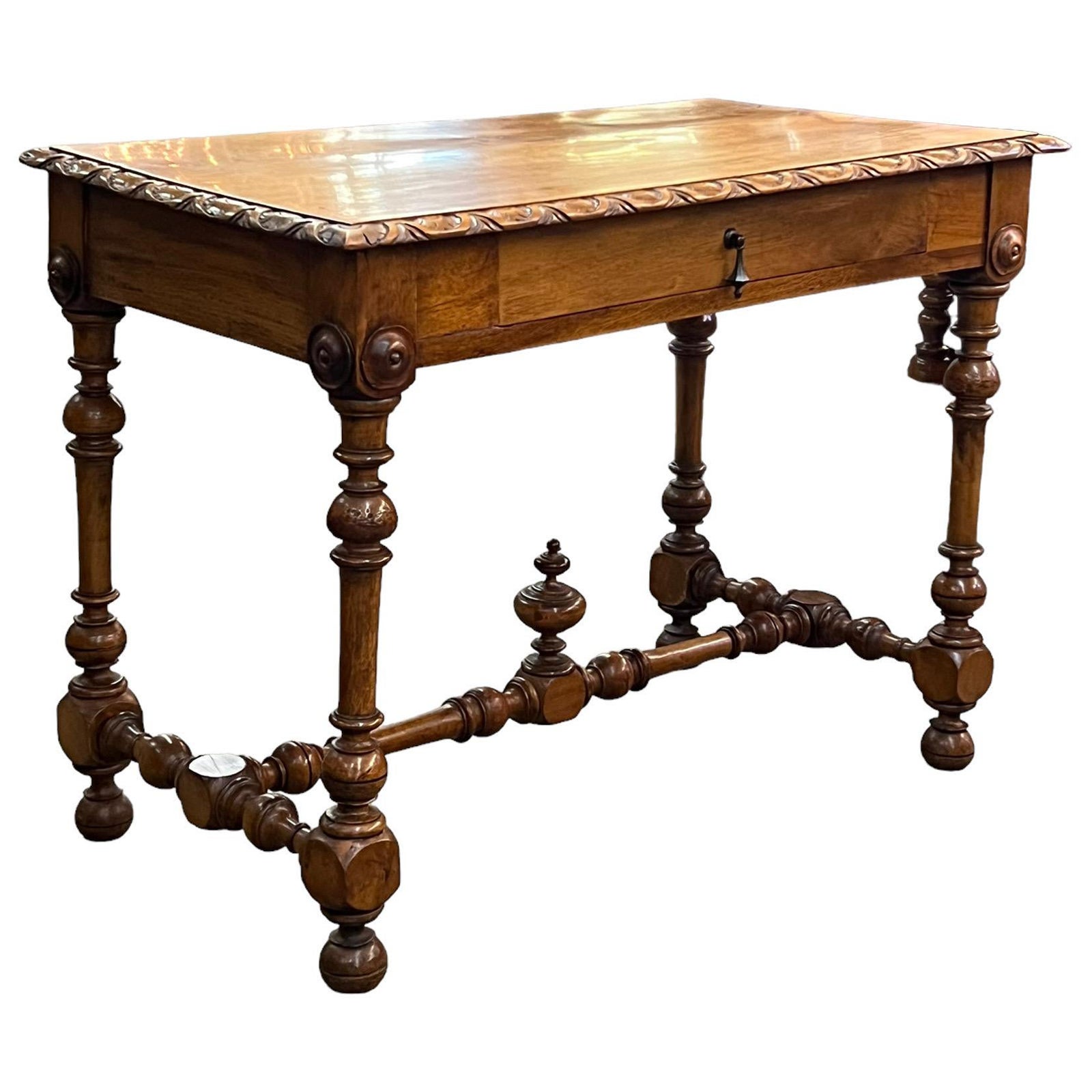 19th Century French Baroque Style Fruitwood Console Table or Writing Table For Sale