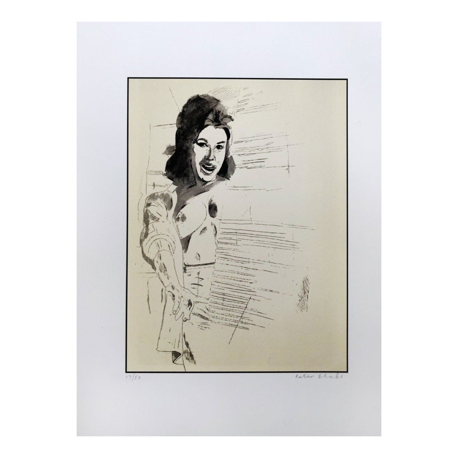 2003 Peter Blake – Skizze einer gezeichneten Frau – Motiv 10 Original signierter Kunstdruck im Angebot