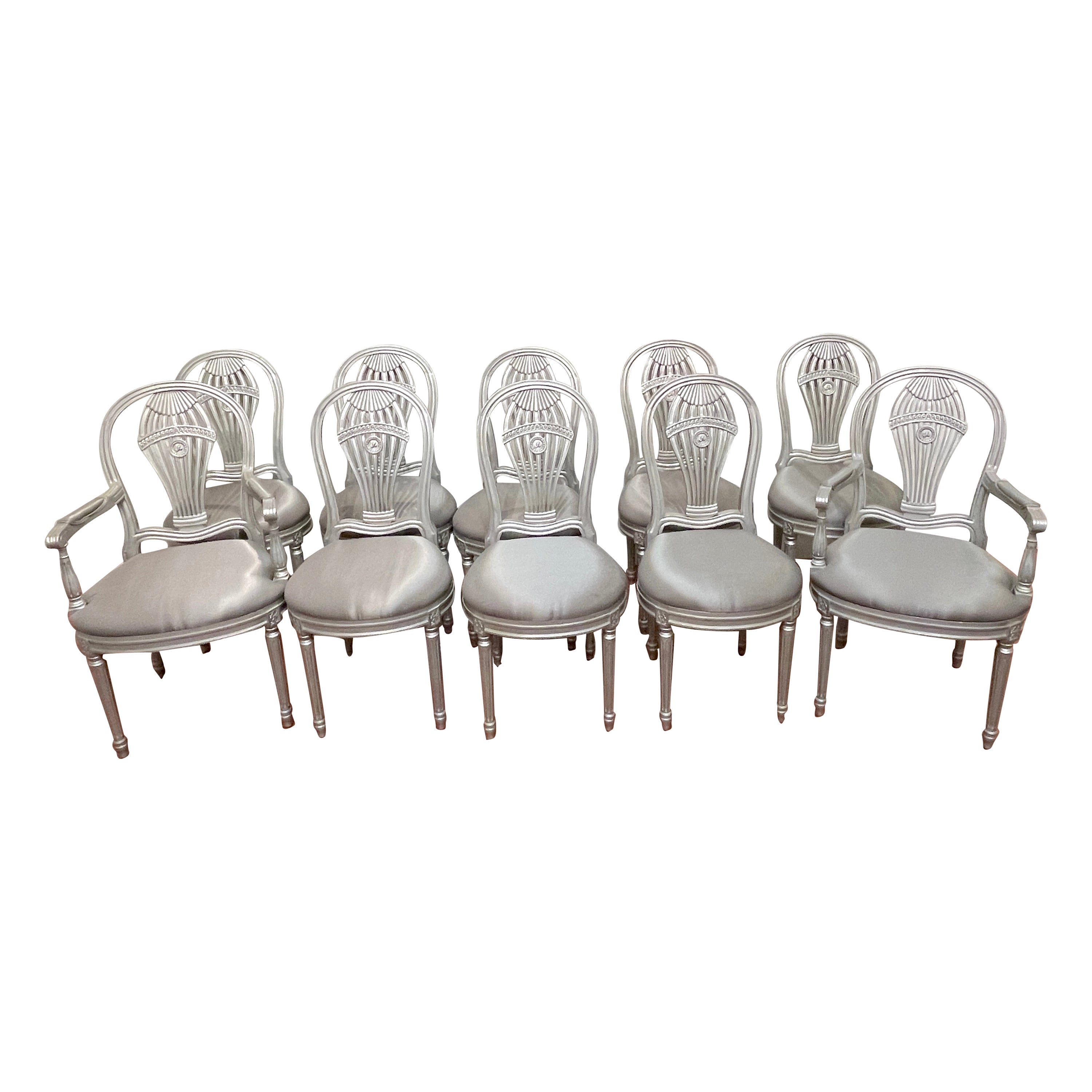 Ten Maison Jansen Style Silverleaf 'Montgolfier' Hot-Air Balloon Dinning Chairs 