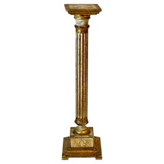 Vintage Florentine Neoclassical Fluted Cream and Gold Gilt Painted Column Pedestal