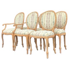 Vintage Boho Spanish Carved Rope Dining Chairs - Set of 6
